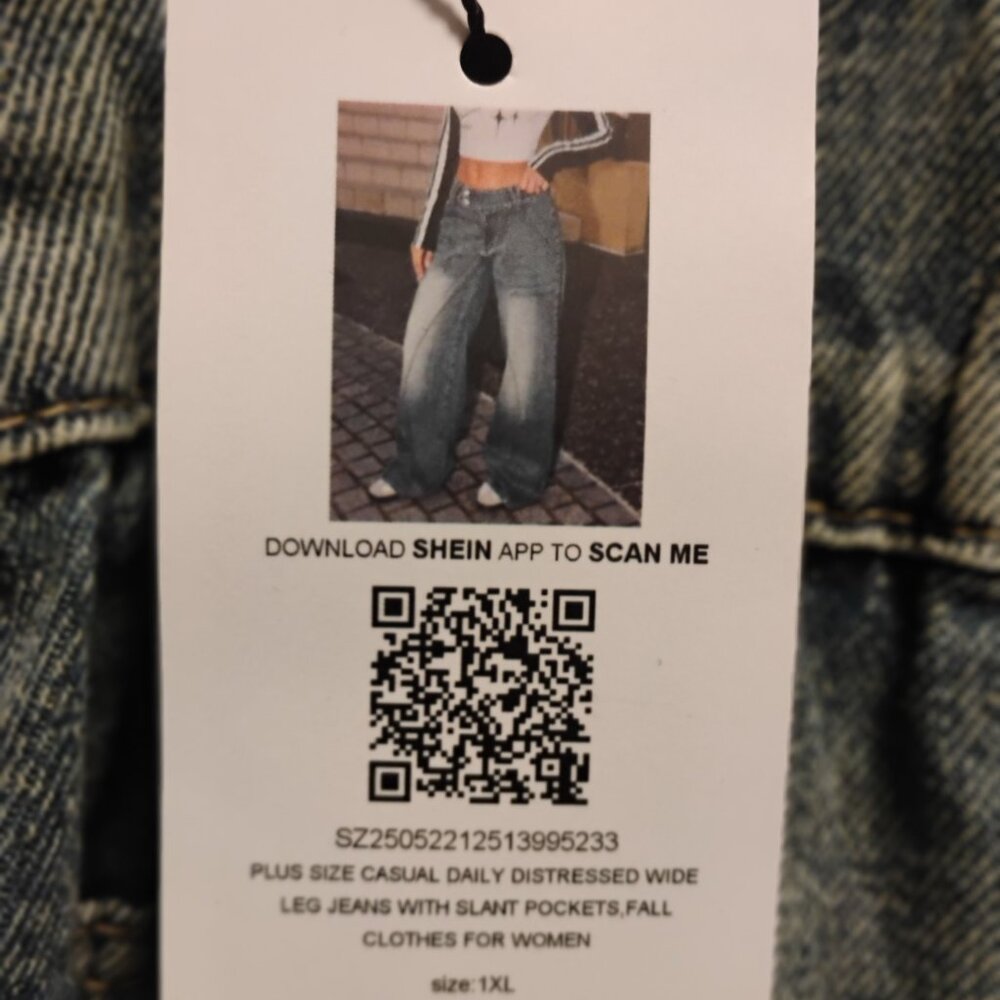 Shein Plus Size Casual Daily Distressed Wide Leg Jeans with Slant Pockets Sz. 1X - Picture 16 of 16